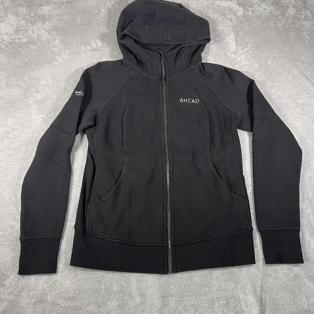 Lululemon Scuba Hoodie Womens 12 Black Full Zip Light Cotton Fleece Warm Branded